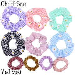 Scrunchies Set Hair Accessories Velvet Chiffon ties band Sequins organza Ponytail Holder Headwear No Crease Leopard Solid  10pcs