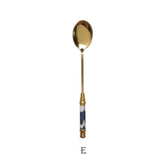 Stainless Steel Dessert Spoon Ceramic Long Handle Icecream Spoon Teaspoon Gold Coffee Cake Fruit Milk Spoon Kitchen Tableware - Wowza