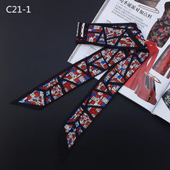 Silk Scarf For Women Letter chain Printed Handle Bag Ribbons Brand Fashion Head Scarf Small Long Skinny Scarves