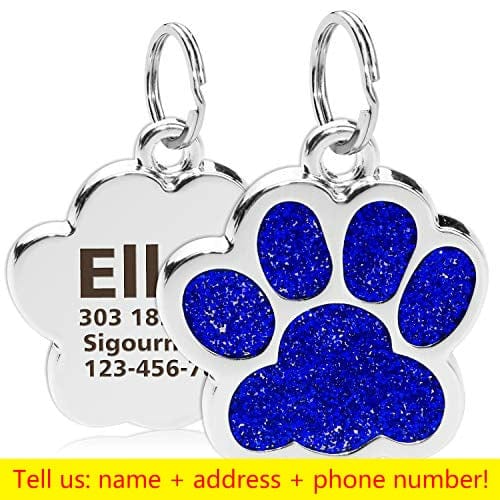 Personalized Dog Cat Tags Engraved Cat Dog Puppy Pet ID Name Collar Tag Pendant Pet Accessories Paw Glitter Pendant - Wowza