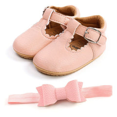 Sequins Baby Shoes Leather Toddler Baby Girl First Walkers Sets Headband Bow-knot Soft Sole Hook & Loop Bling Shoes for Girls