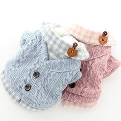 Thicken Warm Dog Coat Winter Puppy Cat Plaid Shirt Sweater Jacket For Small Dogs Bichon Knitwear Sweatshirt Jacket Pet Clothes L