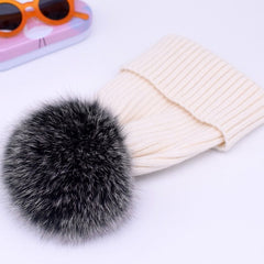 2022 New winter hat luxury quality Fox fur pompom hats beanie High quality Girls women bonnet winter hats for women