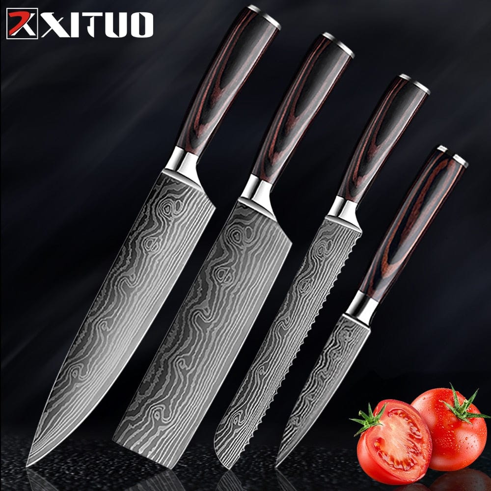 XITUO Chef Bread Eviscerate Sliced Fruit Chinese Japanese Kitchen Knife Sharp Utility santoku Complete Damascus Pattern Cooking - Wowza