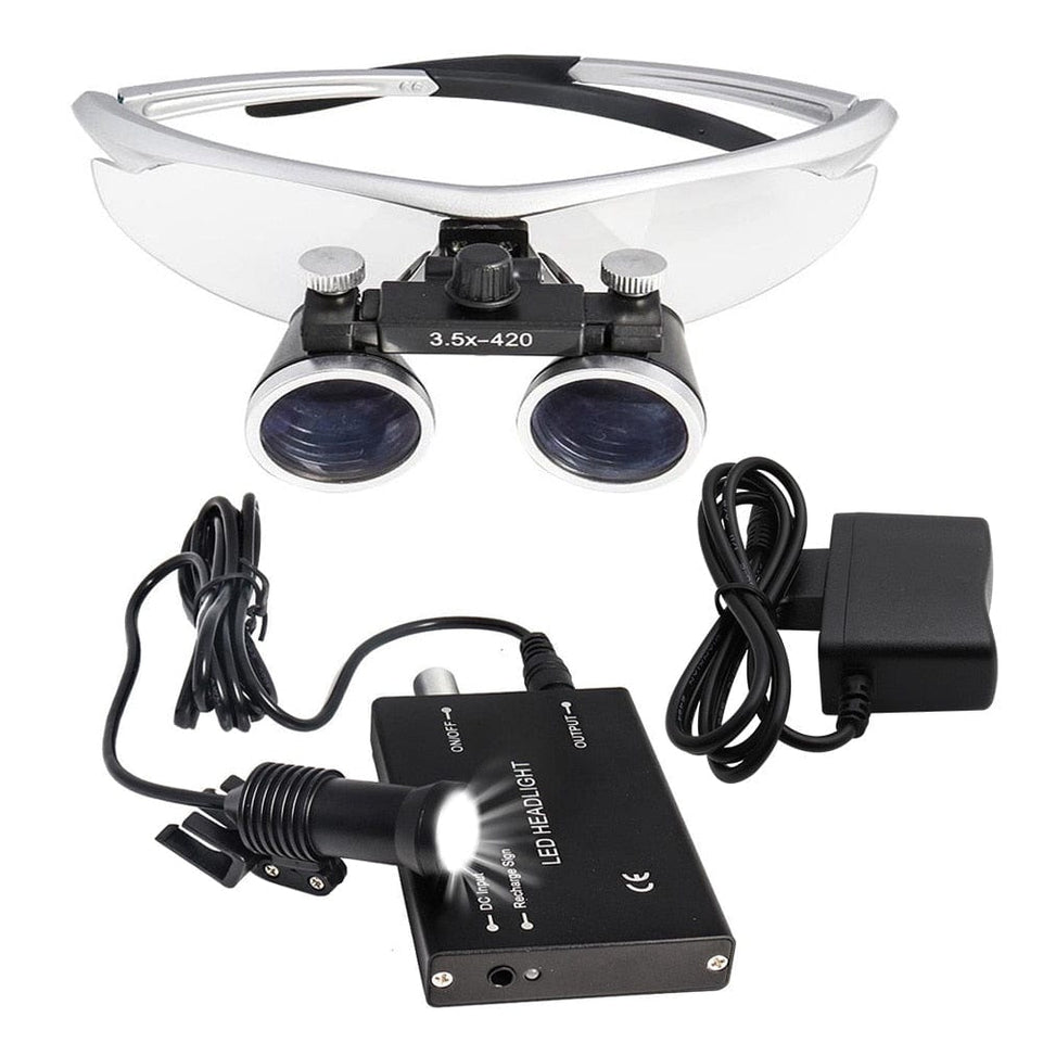 Dental Loupes Magnifier Lab Medical Magnification Binocular 2.5/3.5x420 Headlight Headlamp 5W Cloth Case