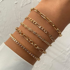 IPARAPunk Gold Color Crystal Thick Chain Bracelet Female Bohemian Geometric Chain OT Buckle Bracelet Set Jewelry Girl Party Gift