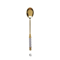 Stainless Steel Dessert Spoon Ceramic Long Handle Icecream Spoon Teaspoon Gold Coffee Cake Fruit Milk Spoon Kitchen Tableware - Wowza