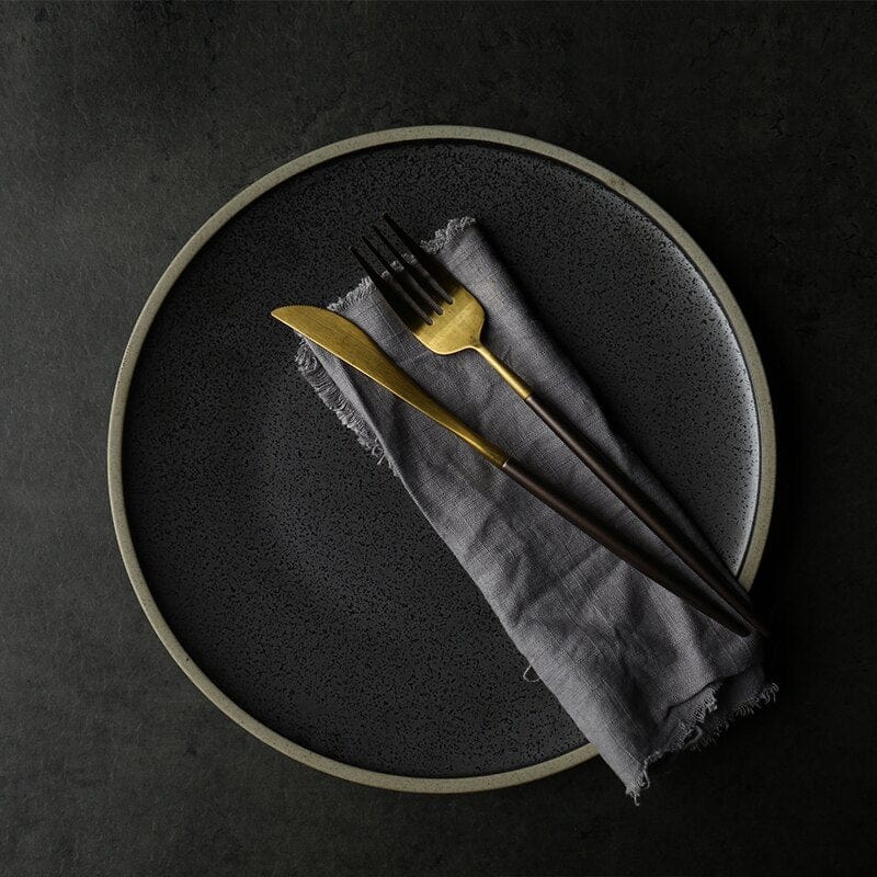 Exclusive KINGLANG Black Ceramic Dinner Plate Western Big Steak Plate Main Course Plate Dish Restaurant Wholesale Plates - Wowza