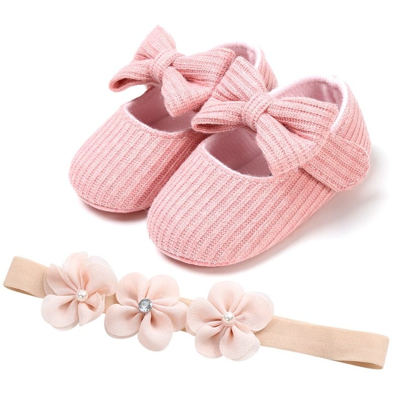 Sequins Baby Shoes Leather Toddler Baby Girl First Walkers Sets Headband Bow-knot Soft Sole Hook & Loop Bling Shoes for Girls