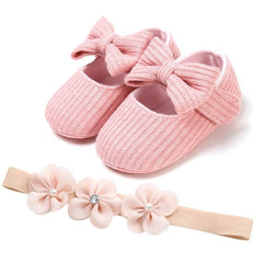 Sequins Baby Shoes Leather Toddler Baby Girl First Walkers Sets Headband Bow-knot Soft Sole Hook & Loop Bling Shoes for Girls