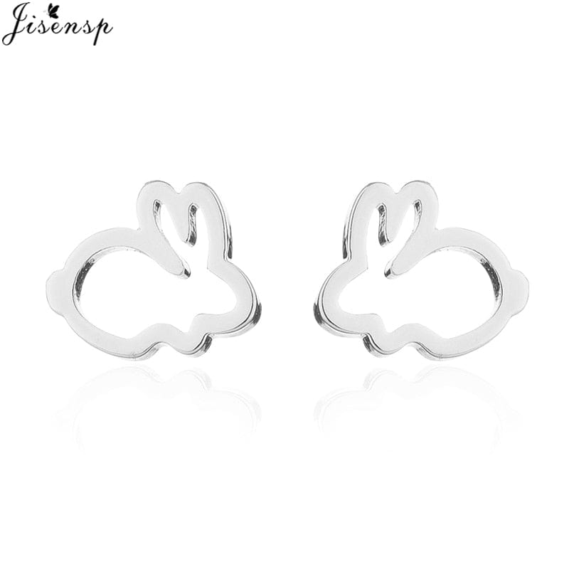 Jisensp Silver Plated Earrings Lovely Tiny Rabbit Ear Stud for Women Girls Cartoon Bunny Earring Fashion Jewelry Gift