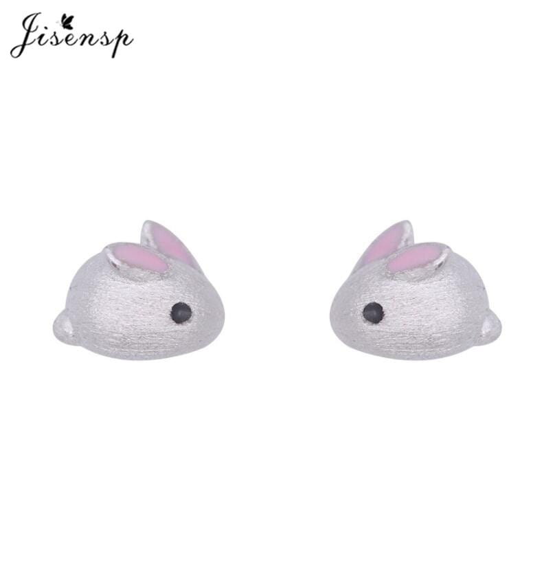 Jisensp Silver Plated Earrings Lovely Tiny Rabbit Ear Stud for Women Girls Cartoon Bunny Earring Fashion Jewelry Gift