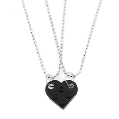 2Pcs Cute Love Heart Brick Pendant Necklace for Couples Friendship Women Men Lego Elements Couple Valentines Gifts Punk Necklace