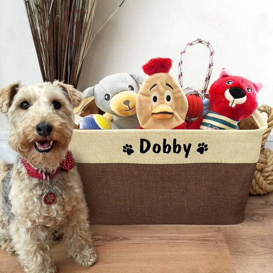 Personalized Pet Dog Toy Storage Basket Dog Canvas Bag Foldable Pet Toys Linen Storage Box Bins Dog Accessories Pet Supplies - Wowza