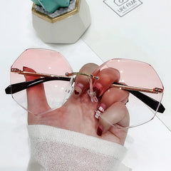 ZXWLYXGX 2022 Fashion Tea Gradient Sunglasses Women Ocean Water Cut Trimmed Lens Metal Temples Sun Glasses Female UV400