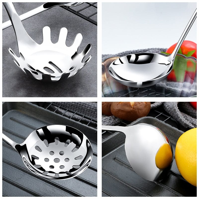 Metal Colander Stainless Steel Spoon Noodle Spoon Colander Bamboo Handle Practical Pasta Tools Soup Scoop Kitchen Accessories - Wowza