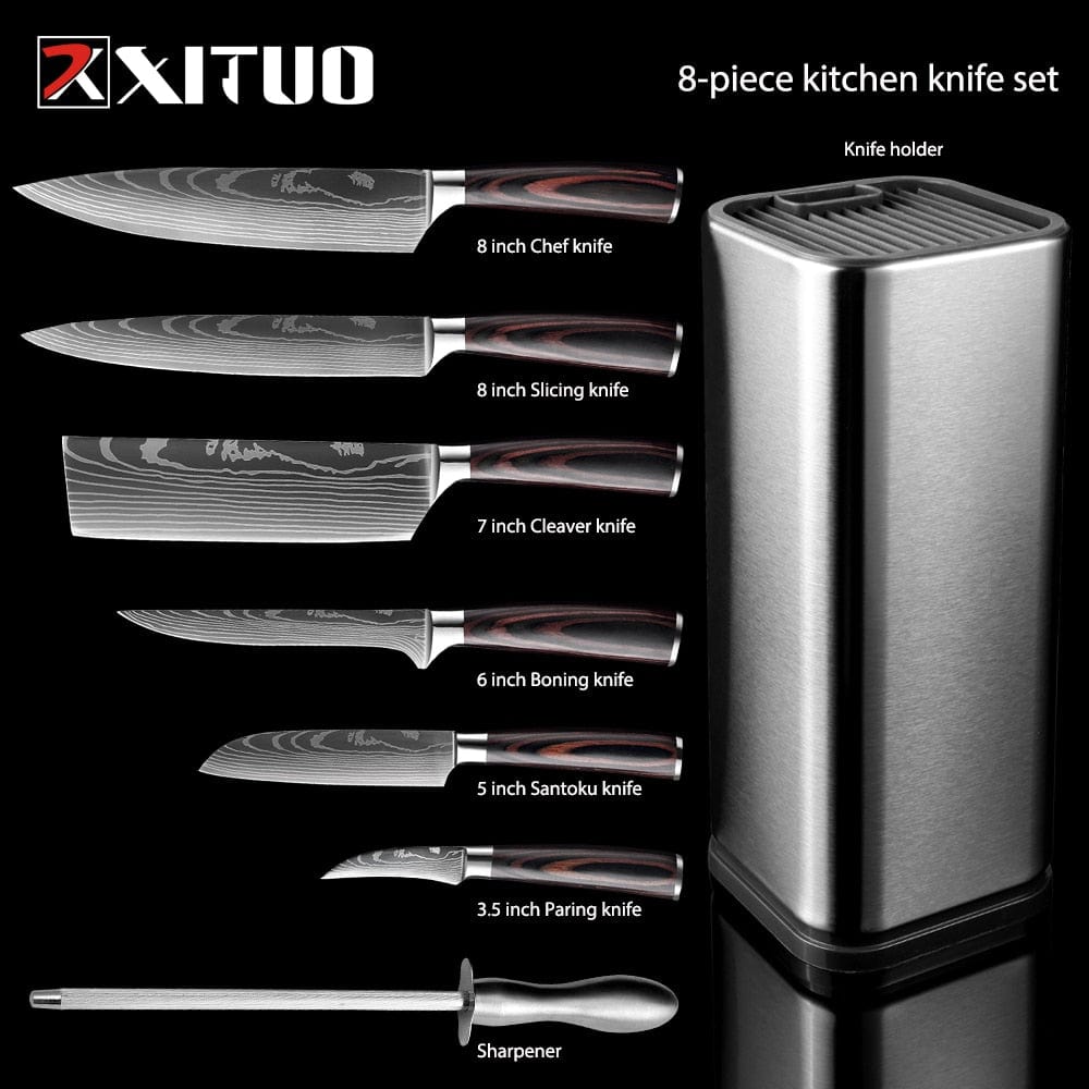 XITUO Chef Bread Eviscerate Sliced Fruit Chinese Japanese Kitchen Knife Sharp Utility santoku Complete Damascus Pattern Cooking - Wowza