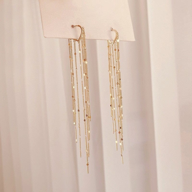 Korean Vintage Glossy Arc Bar Long Tassel Drop Earrings for Women Gold Color Geometric Fashion Jewelry Luxury Hanging Pendientes