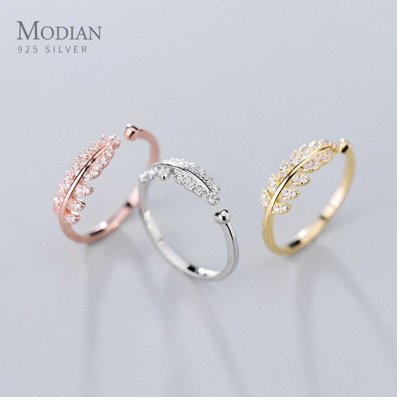 Modian Fashion 3 color Leaves Open Adjustable Finger Rings for Women 925 Sterling Silver Statement Wedding Enagement Jewelry