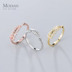 Modian Fashion 3 color Leaves Open Adjustable Finger Rings for Women 925 Sterling Silver Statement Wedding Enagement Jewelry