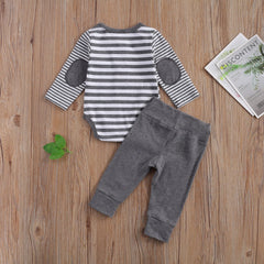 lioraitiin 2 Pcs Baby Boy Girl Casual Suit Clothing Round Neck Long Sleeve Stripe Romper Button Decoration Loose Trousers