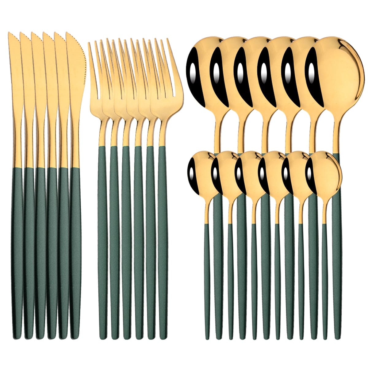 24Pcs Mirror Gold Dinnerware Cutlery Set Stainless Steel Tableware Set Knife Fork Coffee Spoon Party Flatware Silverware Set - Wowza