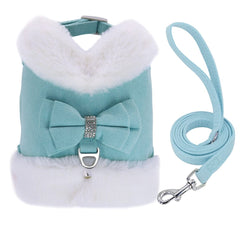 Puppy Dog Harness and Leash Warm Fur Padded Dogs Cat Vest Harnesses With Matching Lead Rope Bowtie Accessories For Autum Winter