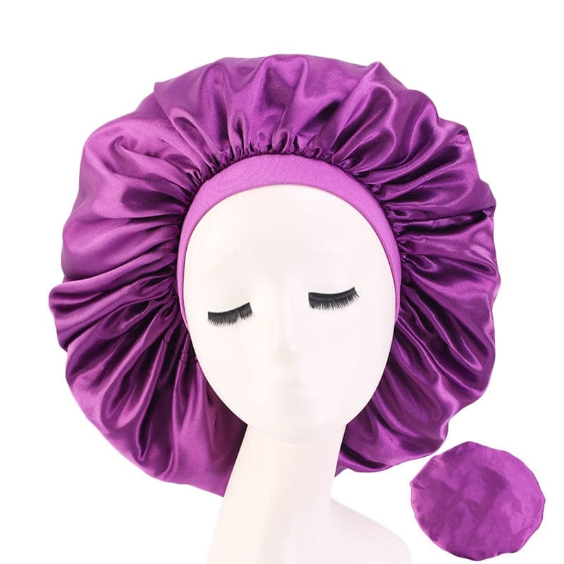 New Women Big Size Beauty print Satin Silky Bonnet Sleep Night Cap Head Cover Bonnet Hat for For Curly Springy Hair Black