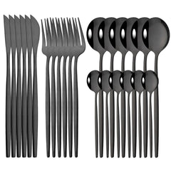 24Pcs Mirror Gold Dinnerware Cutlery Set Stainless Steel Tableware Set Knife Fork Coffee Spoon Party Flatware Silverware Set - Wowza