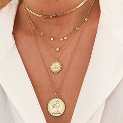 Vintage Carved Coin Thick Chain OT Buckle Necklace Bohemian Punk Metal Coin Collar Choker Necklace Fashion Women Punk Jewelry