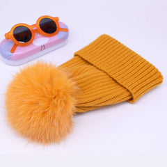 2022 New winter hat luxury quality Fox fur pompom hats beanie High quality Girls women bonnet winter hats for women