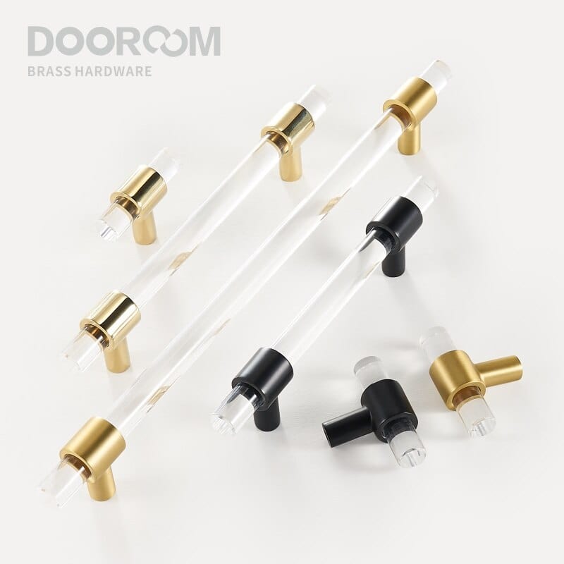 Dooroom Brass Acrylic Furniture Handles Modern Fashionable Long Pulls Cupboard Wardrobe Dresser Shoe Box Drawer Cabinet Knobs