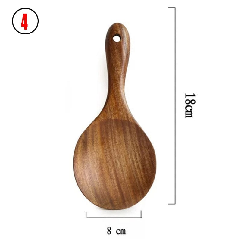 7pcs/set Teak Natural Wood Tableware Spoon Ladle Turner Rice Colander Soup Skimmer Cooking Spoon Scoop Kitchen Reusable Tool Kit - Wowza