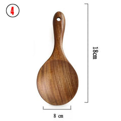 7pcs/set Teak Natural Wood Tableware Spoon Ladle Turner Rice Colander Soup Skimmer Cooking Spoon Scoop Kitchen Reusable Tool Kit - Wowza