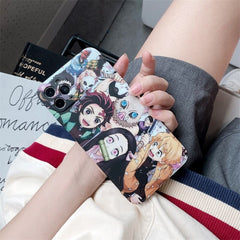 Cute Demon Slayer Case For IPhone 11 12 13 14 Pro X XR XS Max Plus Phone Cases Luxury Anime Kimetsu No Yaiba Soft Cover Coque