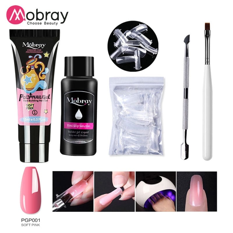 Mobray Poy UV Gel With UV LED Lamp Manicure Set Poly Nail Gel Polish Kit Nail Art Tools For Manicure Need Base Top Coat Nail Kit