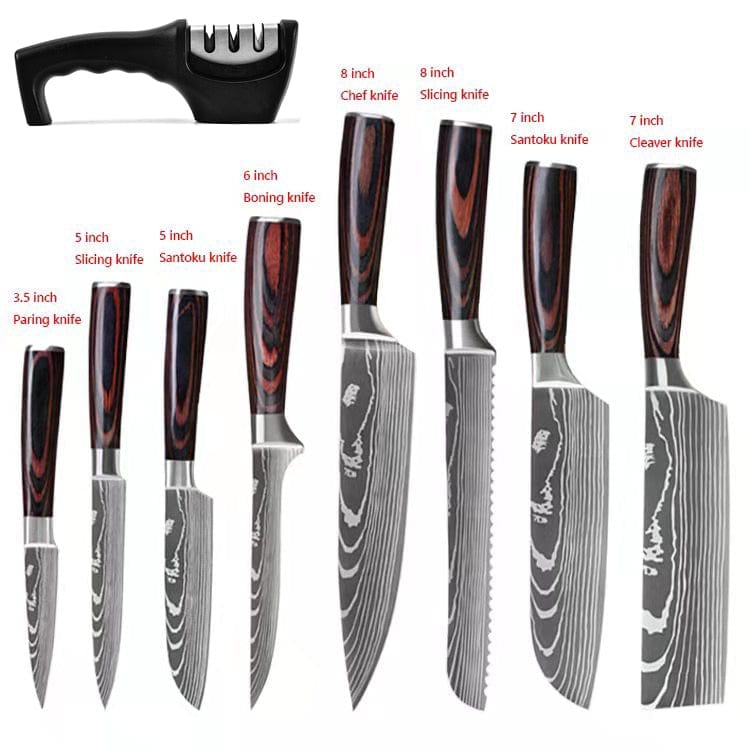 3/4/5/6/8/9Pcs/set Stainless Steel Damascus Pattern Chef Knives Set Kitchen Knife Set Butcher Boning Knife Vegetable Knives - Wowza