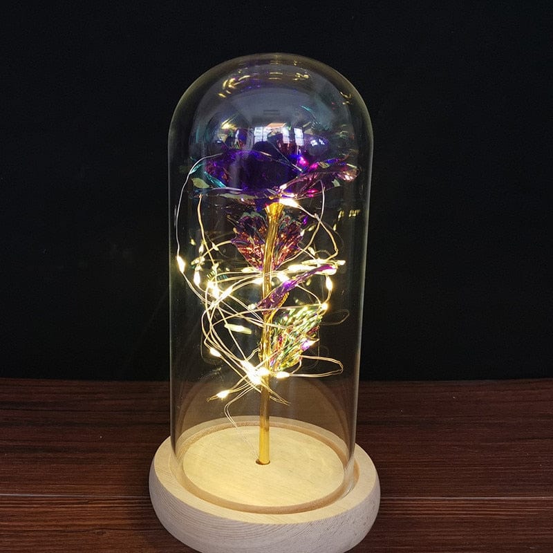 LED Enchanted Galaxy Rose Eternal 24K Gold Foil Flower with String Lights In Dome for Home Decor Christmas Valentine's Day Gift