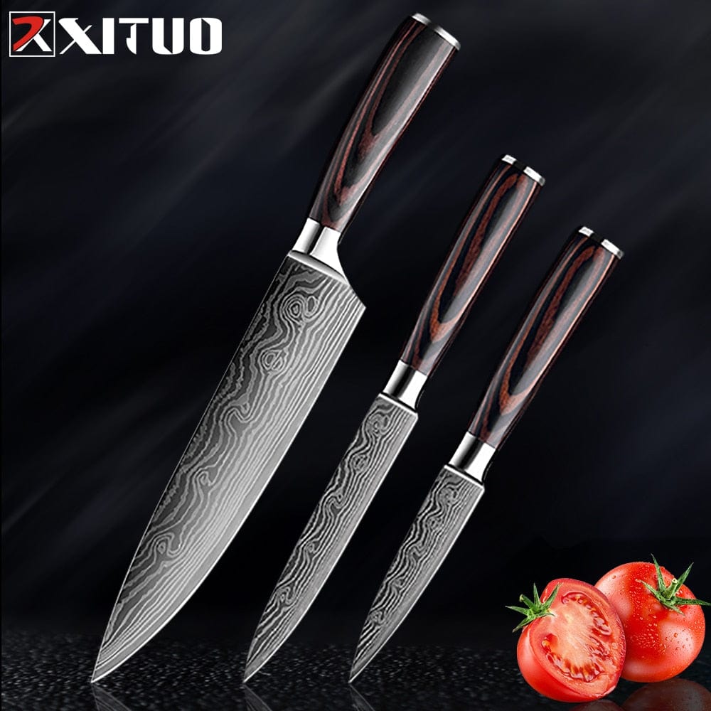 XITUO Chef Bread Eviscerate Sliced Fruit Chinese Japanese Kitchen Knife Sharp Utility santoku Complete Damascus Pattern Cooking - Wowza