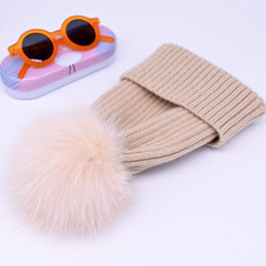 2022 New winter hat luxury quality Fox fur pompom hats beanie High quality Girls women bonnet winter hats for women