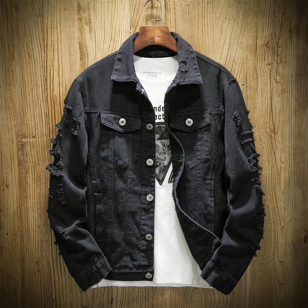 Spring Autumn New Men's Jean Jacket Slim Fit Cotton Denim Jacket Red White Black Ripped Hole Jean Coats Men Outwear Plus size