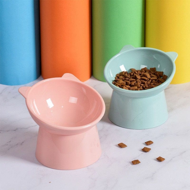 2Pcs/set Cat Bowl 45°Neck Protector High Foot Dog Bowl Cat Food Water Bowl Cute Binaural Pet Feeding Cup Feeder Bowls