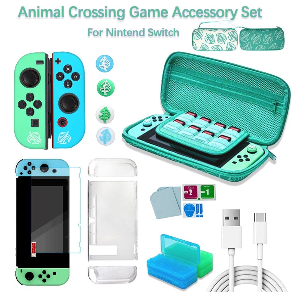 Animal Crossing Game Accessories Kit For Nintendo Switch Carrying Storage Case Screen Protector Joy-Con Protective Cover