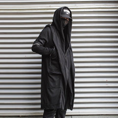 Men Fake two Trench Jacket Windbreaker Men Gothic Punk Streetwear Long Jacket Coats Function Hoody Clothes Black