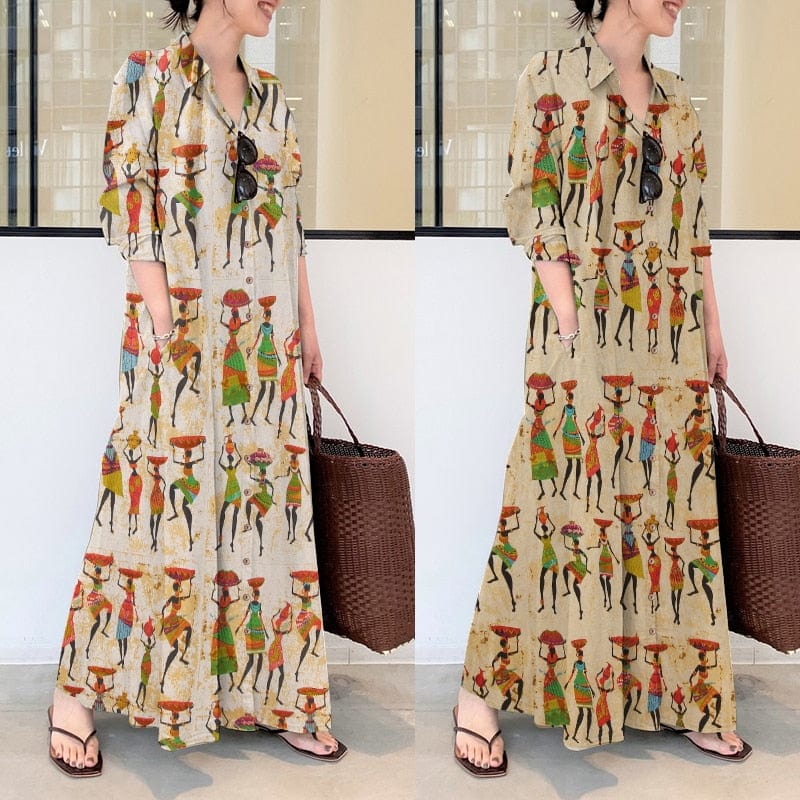 Elegant Printed Shirt Dress Women's Autumn Sundress ZANZEA Casual Long Sleeve Maxi Vestido Female Lapel Button Robe