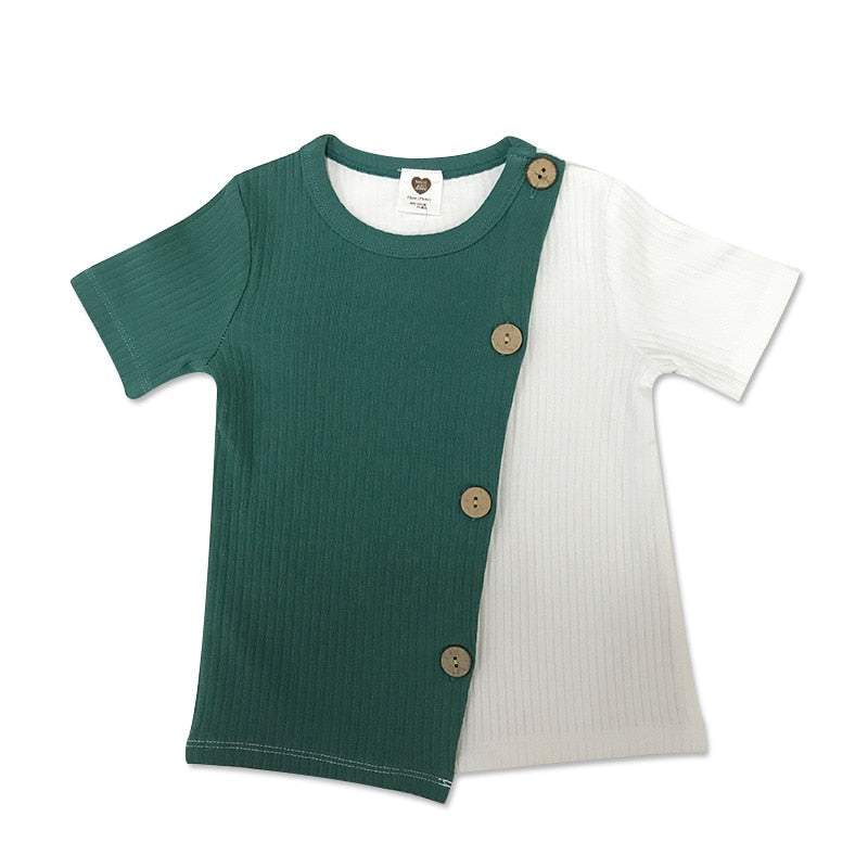 Kids clothes t shirt baby girls and boys clothes round neck short sleeves fashion children t-shirt ribbed contract patched color