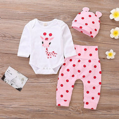 Spring Fall Cotton Newborn Baby Girl Clothes 0-3 Months Polka Dot Unisex Infant Clothes Set Boy 3-piece Clothing With Hat