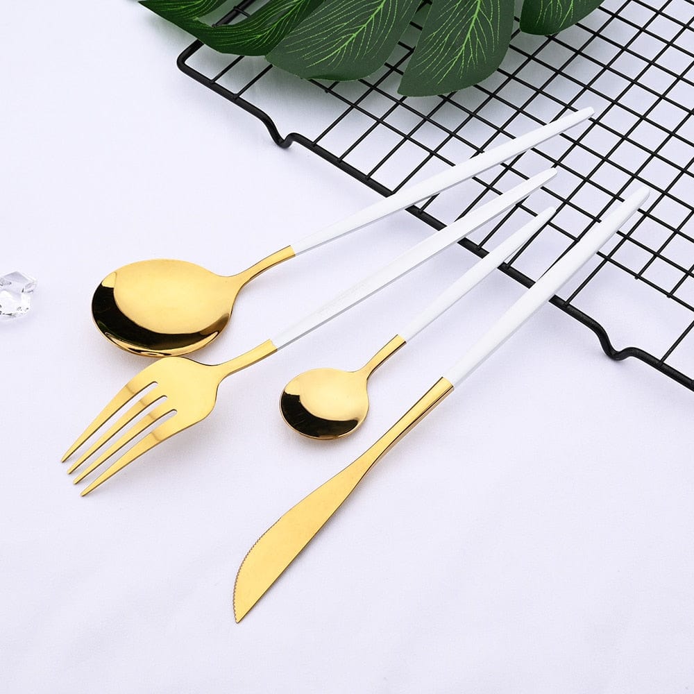 Pink Gold Cutlery Set Stainless Steel Dinnerware Set 24Pcs Knives Forks Coffee Spoons Flatware Set Kitchen Dinner Tableware Set - Wowza