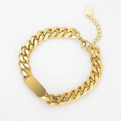 New Gold Plated Curb Cuban Chain Bracelets & Bangles For Women Stainless Steel Thick Link Chain Bracelets Fashion Jewelry