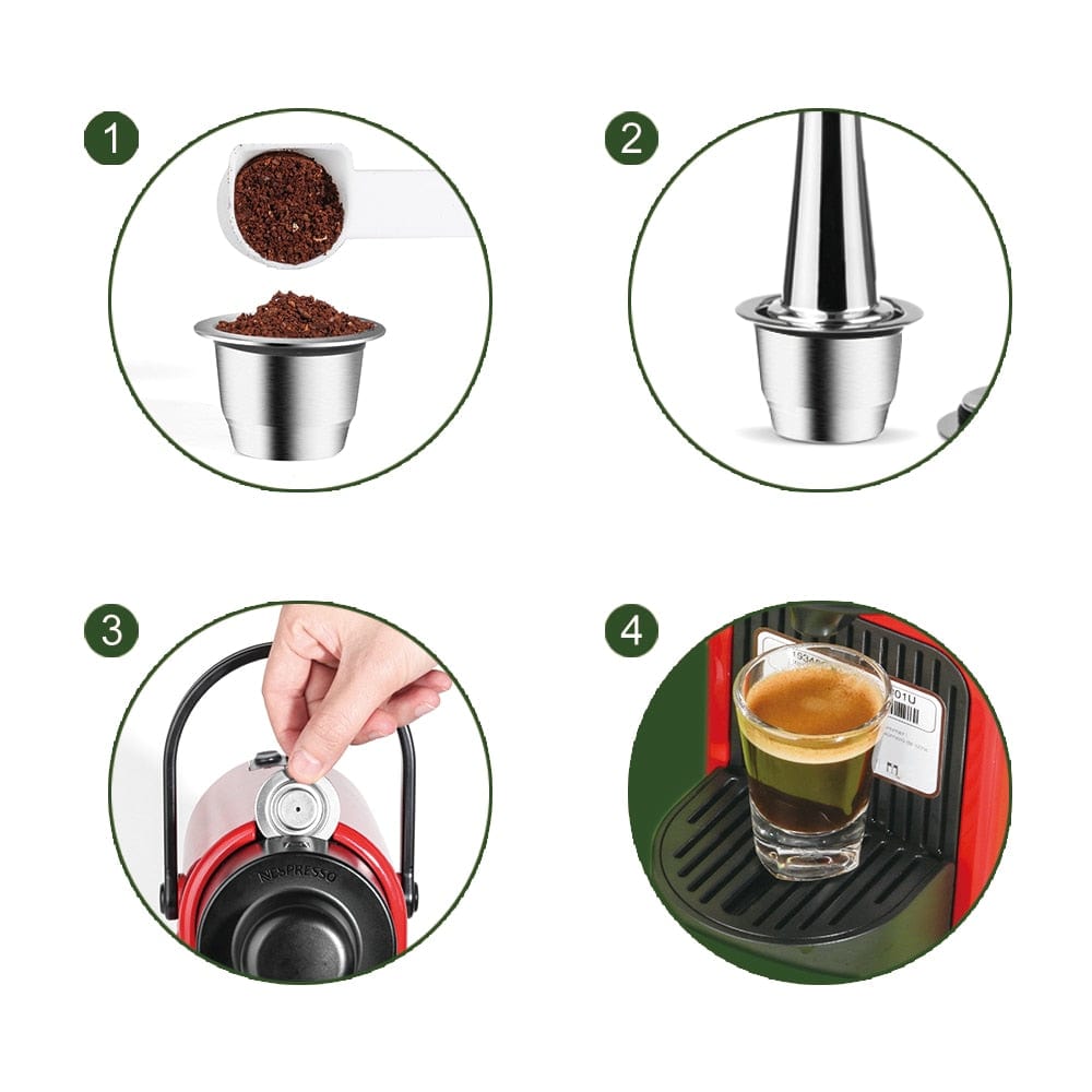 ICafilas Cream Nespresso Refillable Coffee Capsule Pod Stainless Steel Espresso Coffee Filter Tamper Capsule Coffeeware - Wowza